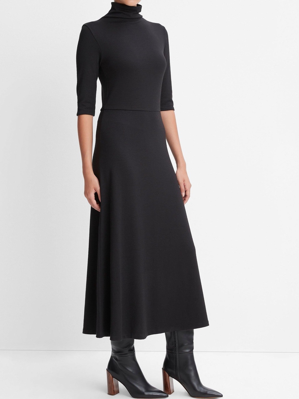 Vince Black elbow sleeve turtleneck dress sleek quiet luxury